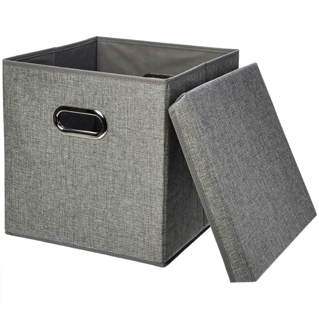 AmazonBasics 黃麻布有蓋收納盒｜2件組