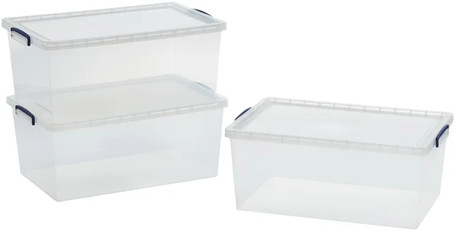 AmazonBasics 透明有蓋收納箱|62L・3件組